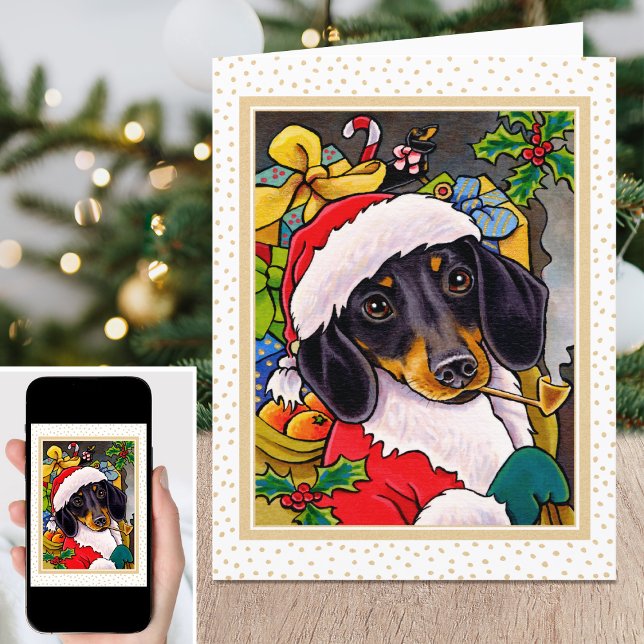 Fun Happy Christmas Santa Dog Dachshund Holiday Card (Creator Uploaded)