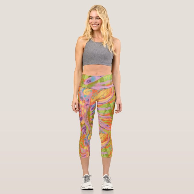 Fun happy colored High Waisted Capris (Front)