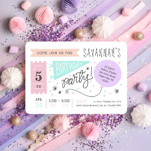 Fun & Happy Colorful Pastel Carnival Kids Birthday Invitation