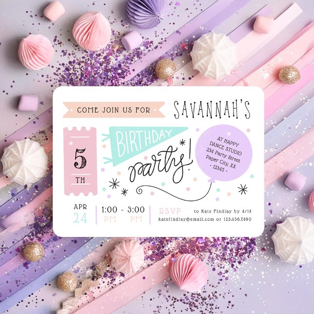 Fun & Happy Colorful Pastel Carnival Kids Birthday Invitation (Creator Uploaded)