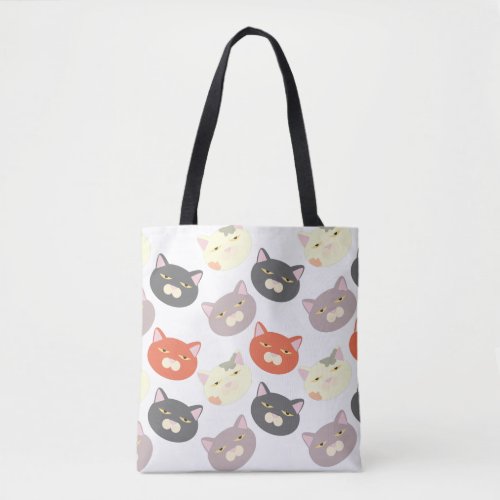 Fun Happy Cute Cat Heads Cartoon Fun Pattern Tote Bag