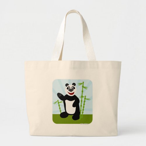 Fun Happy Cute Panda Bear Cartoon Art  Large Tote Bag