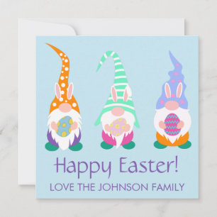 Fun Happy Easter Gnomes Spring Colors Personalized Holiday Card