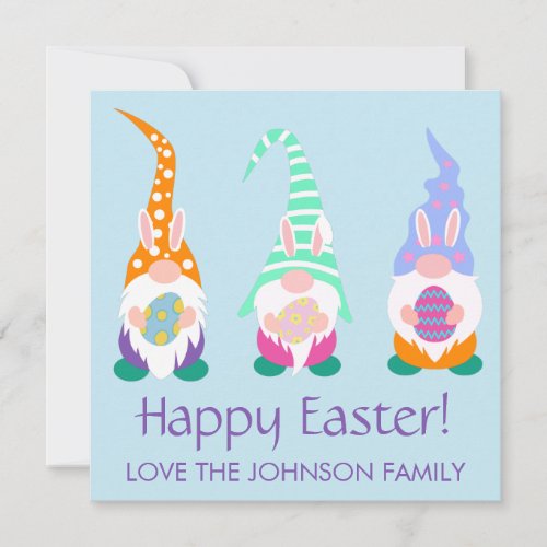 Fun Happy Easter Gnomes Spring Colors Personalized Holiday Card