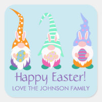 Fun Happy Easter Gnomes Spring Colors Personalized Square Sticker