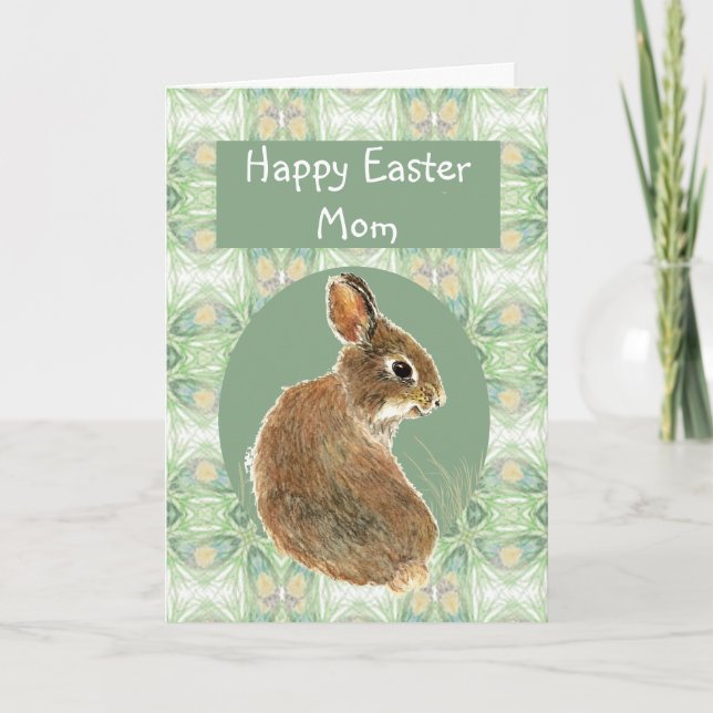 Fun Happy Easter Mom with Cute Bunny Holiday Card (Front)