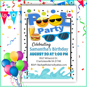 Fun Happy Face Birthday Pool Party Invitation