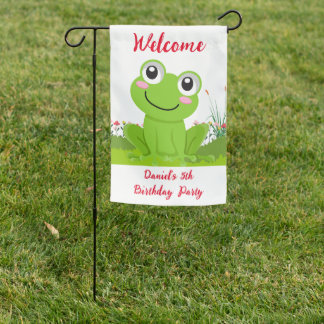 Fun Happy Frog Birthday Party Welcome  Garden Flag