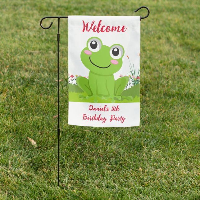 Fun Happy Frog Birthday Party Welcome  Garden Flag (In SItu)
