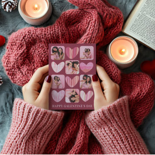 Fun Happy Galentine Pink Hearts & Photo Holiday Card