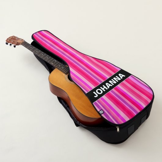 Fun, Happy, Girly Pink and Purple Stripes Pattern Guitar Case (3/4)