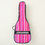 [ Thumbnail: Fun, Happy, Girly Pink and Purple Stripes Pattern Guitar Case ]