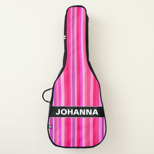 Fun, Happy, Girly Pink and Purple Stripes Pattern Guitar Case (Front)