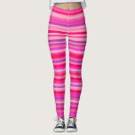 [ Thumbnail: Fun, Happy, Girly Pink and Purple Stripes Pattern Leggings ]