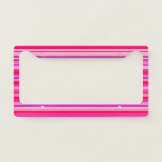 Fun, Happy, Girly Pink and Purple Stripes Pattern License Plate Frame (Front)