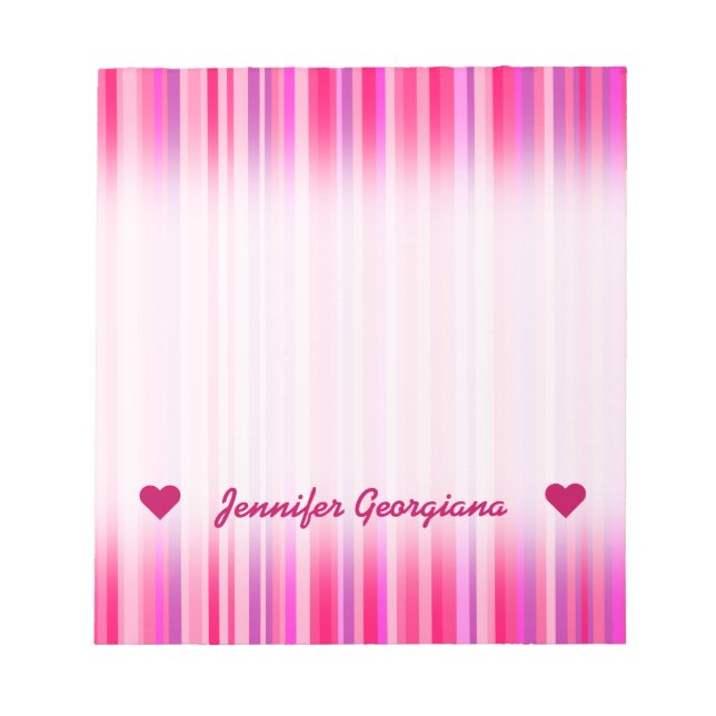 Fun, Happy, Girly Pink and Purple Stripes Pattern Notepad (Front)