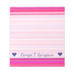 [ Thumbnail: Fun, Happy, Girly Pink and Purple Stripes Pattern Notepad ]