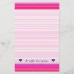 [ Thumbnail: Fun, Happy, Girly Pink and Purple Stripes Pattern Stationery ]