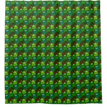 Fun Happy Green Monsters Shower Curtain by HappyGabby at Zazzle