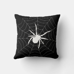 Fun Happy Halloween Black &  Orange Spider Web Thr Throw Pillow