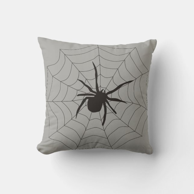 Fun Happy Halloween Black &  White Spider Web Throw Pillow (Front)