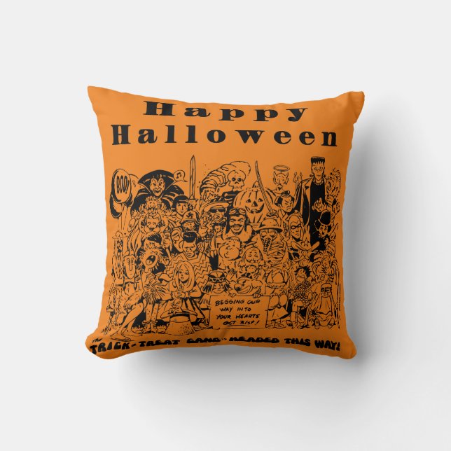 Fun Happy Halloween Characters Throw Pillow (Front)