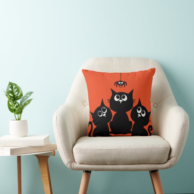 Fun Happy Halloween Cute Kittens witth Spider Throw Pillow (Chair)