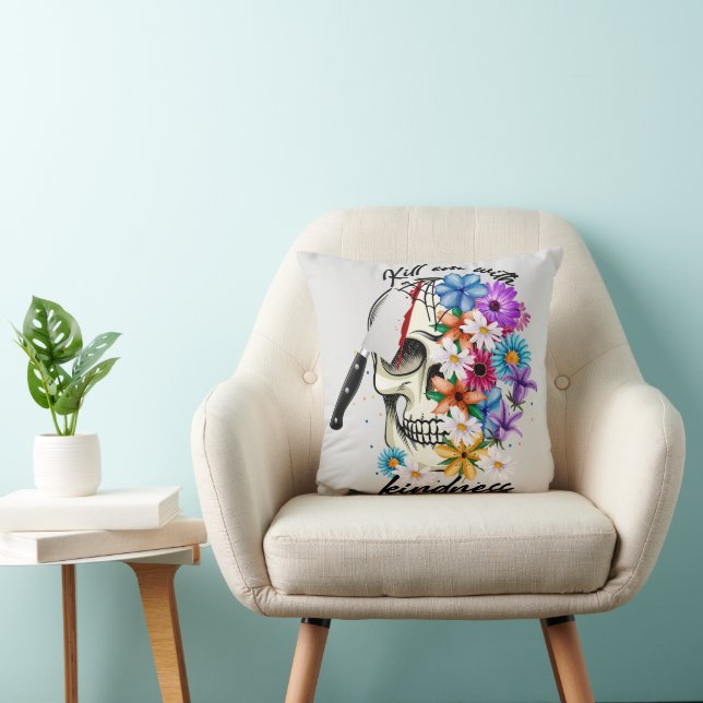Fun Happy Halloween Floral Sugar Skull Trick Treat Throw Pillow (Chair)