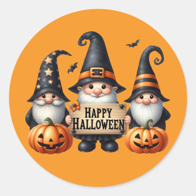 Fun Happy Halloween gnomes  Classic Round Sticker (Front)