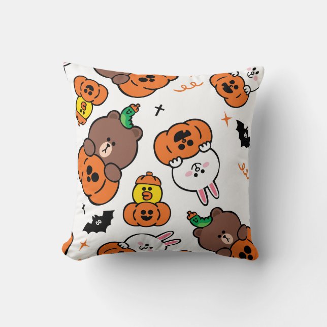 Fun Happy Halloween Pumpkin Bats Throw Pillow (Front)
