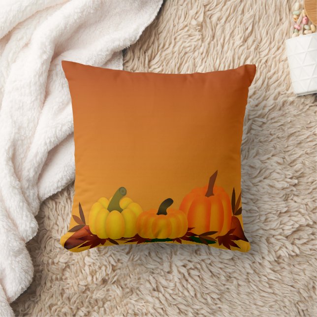 Fun Happy Halloween Pumpkin Cat Throw Pillow (Blanket)