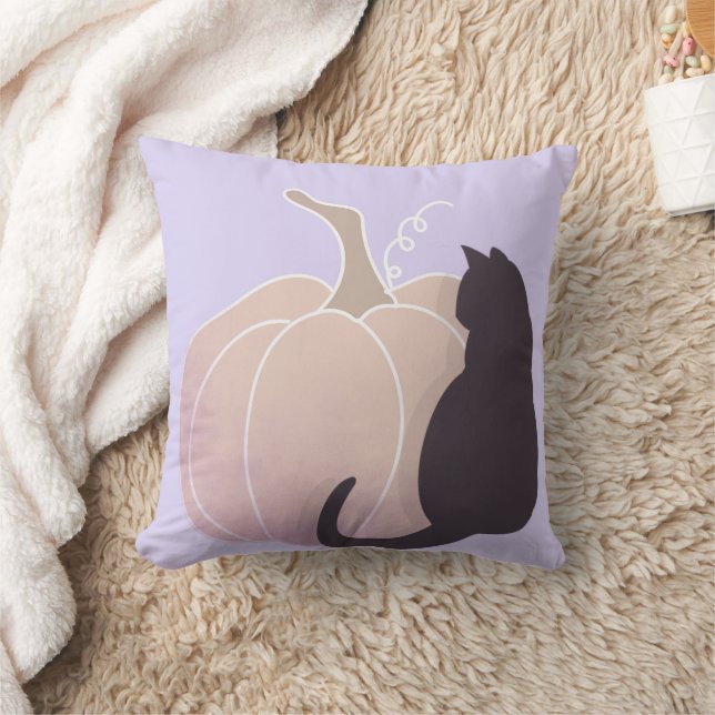 Fun Happy Halloween Pumpkin Cat Throw Pillow (Blanket)
