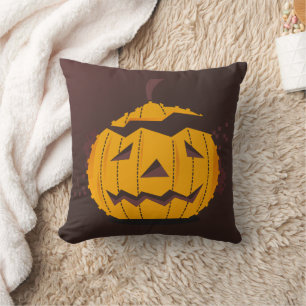 Fun Happy Halloween Pumpkin Crow Throw Pillow