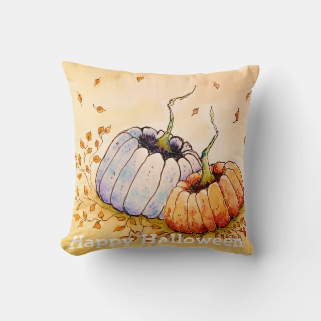 Fun Happy Halloween Pumpkin Throw Pillow (Front)