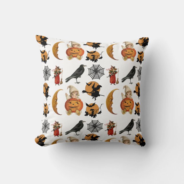 Fun Happy Halloween Pumpkins Pattern Background Th Throw Pillow (Front)