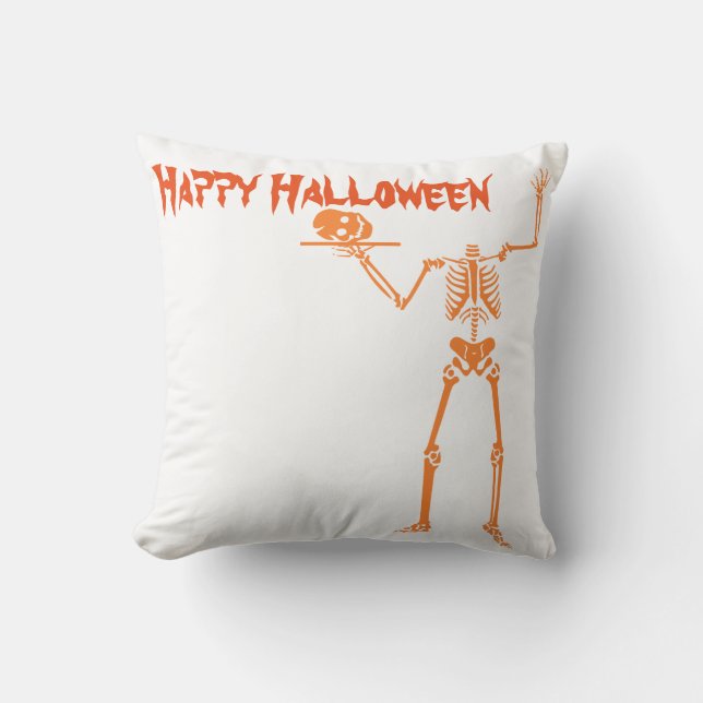 Fun Happy Halloween Skeleton Throw Pillow (Front)