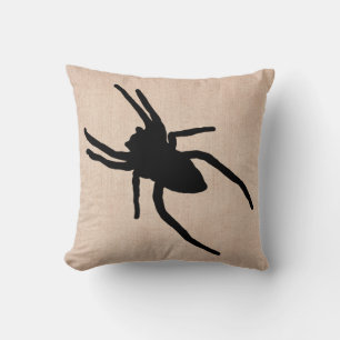Fun Happy Halloween Spider Burlap Throw Pillow