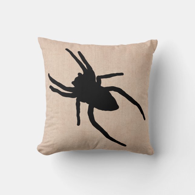 Fun Happy Halloween Spider Burlap Throw Pillow (Front)