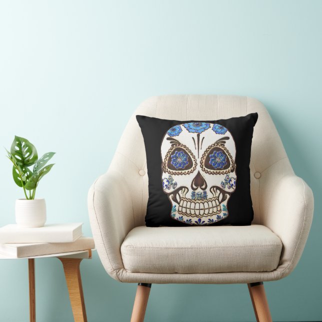 Fun Happy Halloween Sugar Skull Throw Pillow (Chair)
