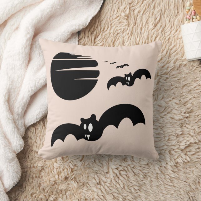 Fun Happy Halloween Trick or Treat Bats Throw Pillow (Blanket)