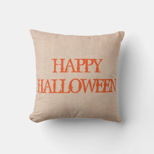 Fun Happy Halloween Trick or Treat Burlap Throw Pillow