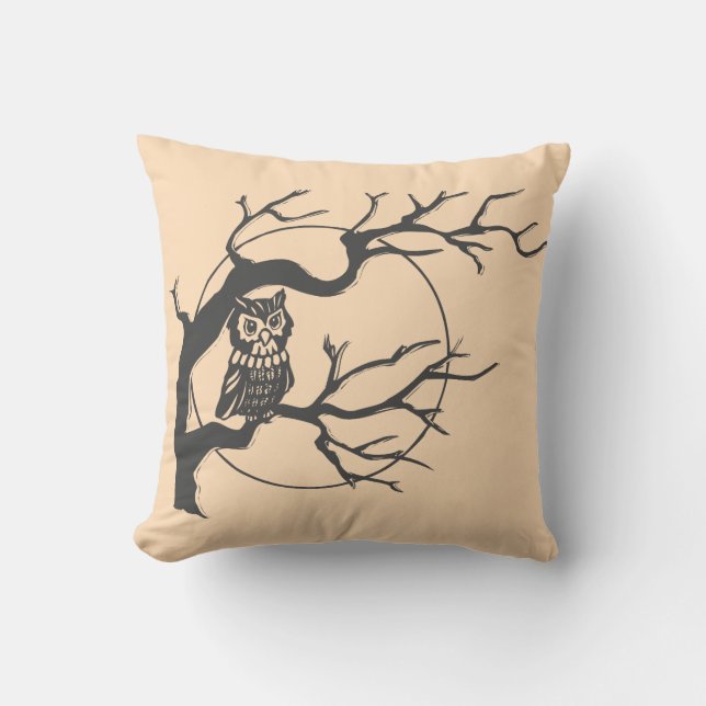 Fun Happy Halloween Trick or Treat Owls Throw Pillow (Front)