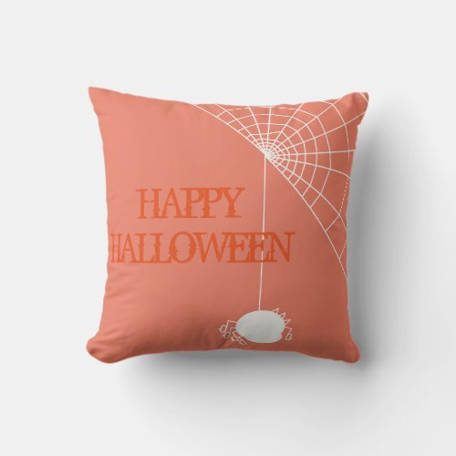 Fun Happy Halloween Trick or Treat Spider with Web Throw Pillow