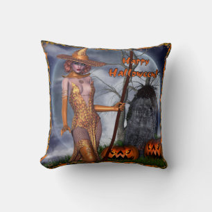 Fun Happy Halloween Witch Throw Pillow