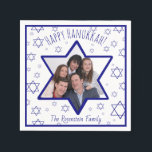 Fun Happy Hanukkah Blue & White Photo Napkins<br><div class="desc">These fun napkins will add to your family Hanukkah celebration. Featuring a fun design with a photo uploaded into a Star of David picture frame, they are unique, whimsical and full of life. The background is white with blue stars of David scattered throughout giving it the feel of snowflakes. Wonderful...</div>