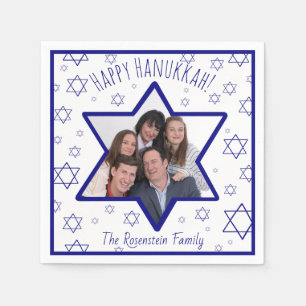 Fun Happy Hanukkah Blue & White Photo Napkins