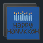 Fun Happy Hanukkah Menorah Magnetic Greeting Card<br><div class="desc">Fun typography,  beautiful blues with this "Happy Hanukkah" Square Magnetic 5.25" Card with Envelope. Gloss finish
Dimensions: 5.25"x5.25"</div>
