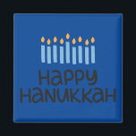 Fun Happy Hanukkah Square Magnet<br><div class="desc">Fun typography,  beautiful blues with this "Happy Hanukkah" Square Magnet
Dimensions: 2"l x 2"w
Printed on 100% recycled paper
Covered with scratch and UV-resistant mylar</div>