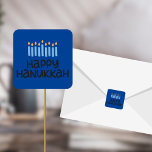 Fun Happy Hanukkah Square Stickers<br><div class="desc">Beautiful Hanukkah Blues with this 1.5-inch Square Sticker,  fun typography & Hanukkah candles!  Also available in 3" square/circle</div>