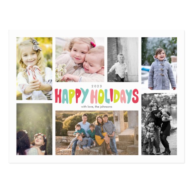 Fun Happy Holidays 7 Photo Collage Postcard